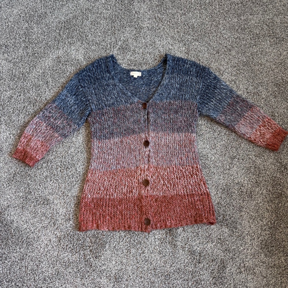 Altar'd State Cardigan Sweater Women's Size Small Blue Orange Brown Open Knit